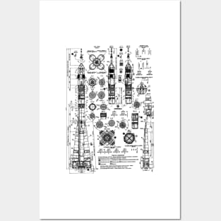 Soyez Rocket Blueprint Black Posters and Art